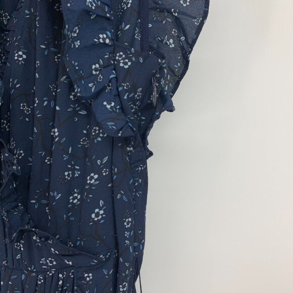 Kate Spade Dress Blue Wild Roses Floral Print V Neck Ruffle Wrap - Picture 8 of 14